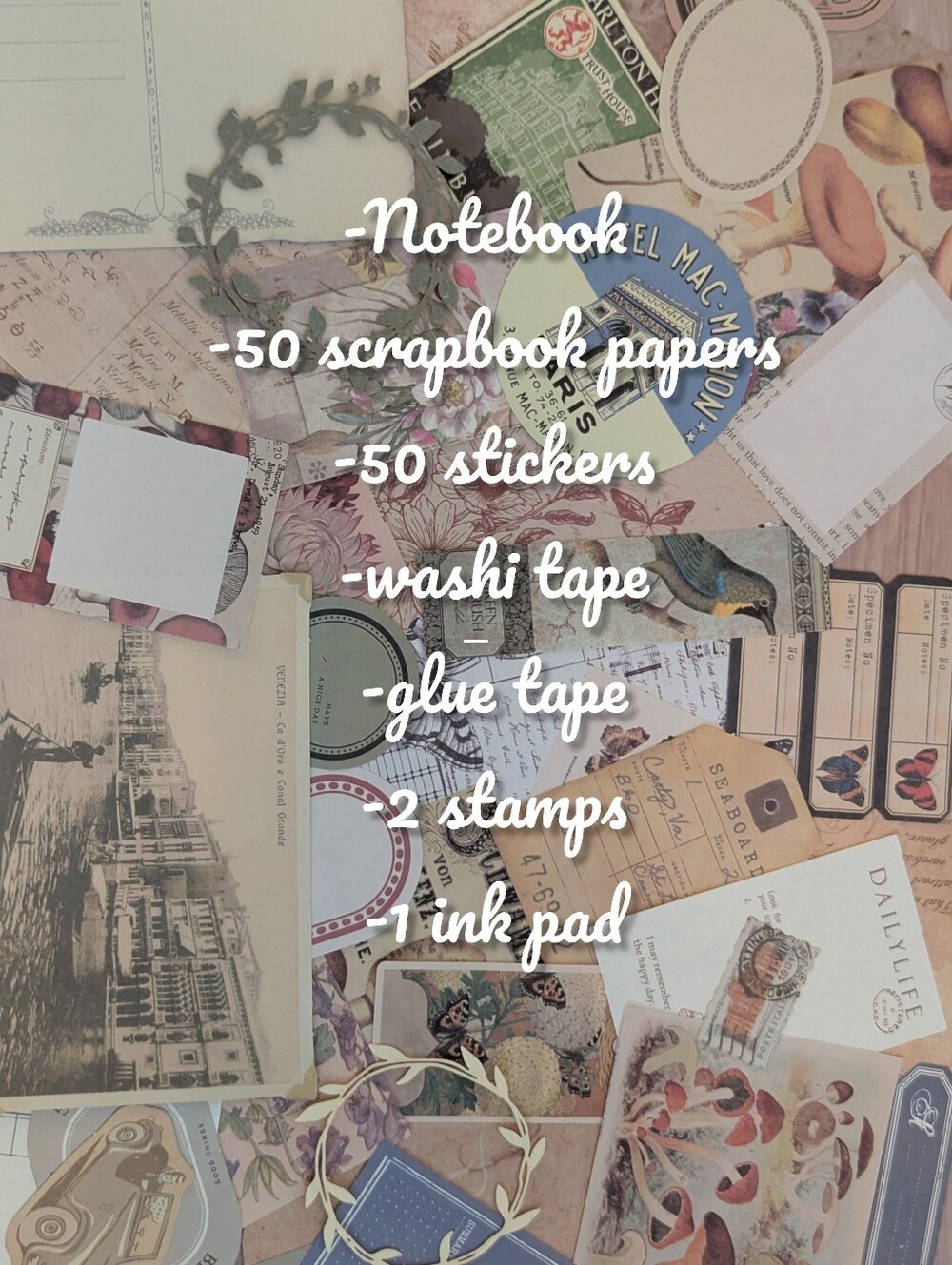 Vintage Scrapbooking / Junk Journal Starter Kit With Notebook, Stamps & More